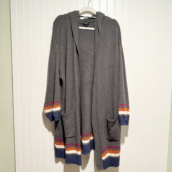 Torrid Gray Hooded Cardigan Sweater Colorful Striped Cuffs Plus Size 2X - Picture 2 of 7